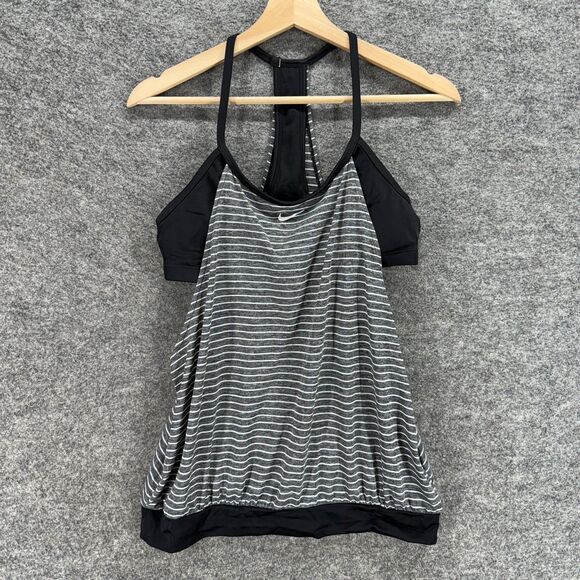Nike Activewear Tank Women L Large Gray Striped Sleeveless Racerback Lined - Picture 1 of 6